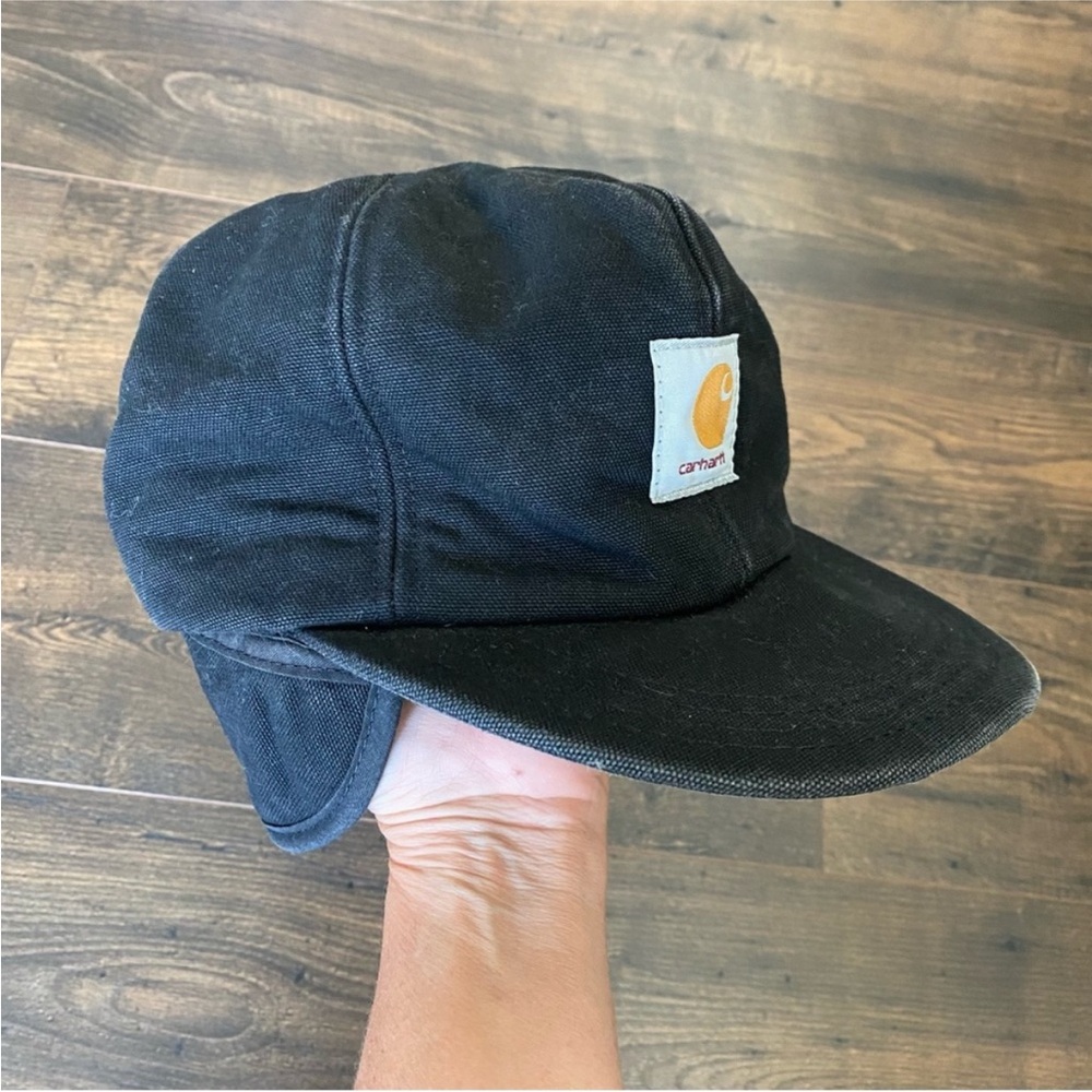 Carhartt Vintage Ear Flap Hat Black Size Large Quilted Interior - Picture 8 of 9